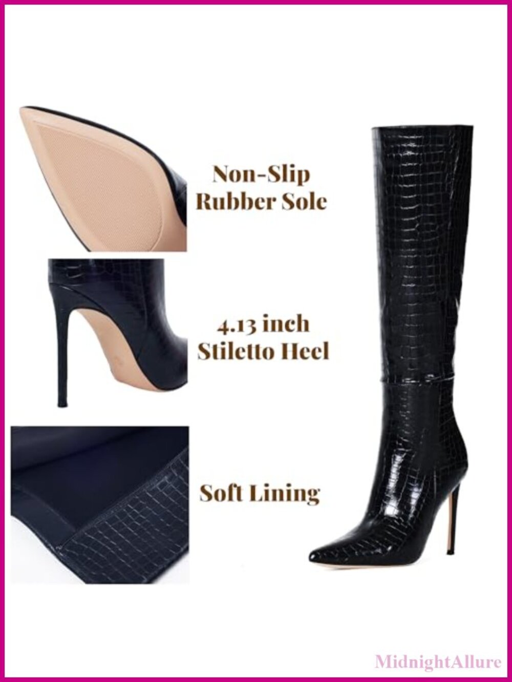 Women's 4 Inch Stiletto Knee High Boots Pointed Toe Fall Winter Tall Boots - Picture 3 of 6